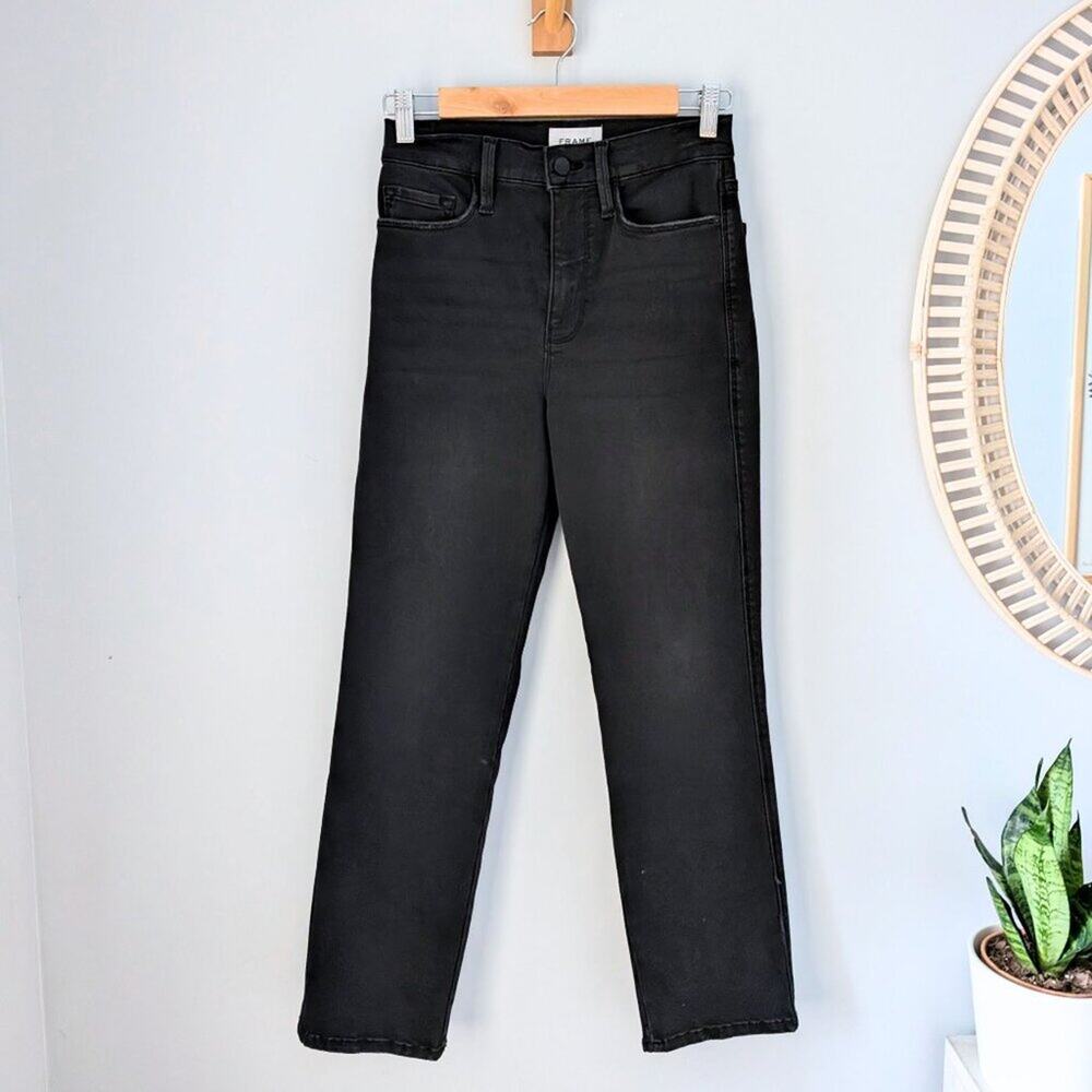 FRAME Le Pixie Sylvie High Waist Slim Straight Leg Jeans Kerry Black Wash 26 NWT
